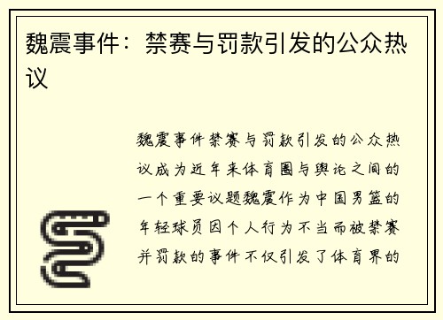 魏震事件：禁赛与罚款引发的公众热议